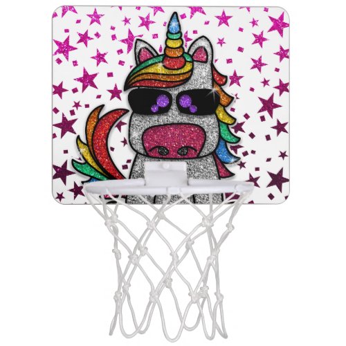 Hot Pink Glitter Unicorn Stars Birthday Party Mini Basketball Hoop