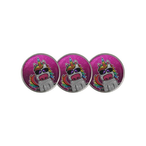 Hot Pink Glitter Unicorn Whimsical Magic Birthday  Golf Ball Marker