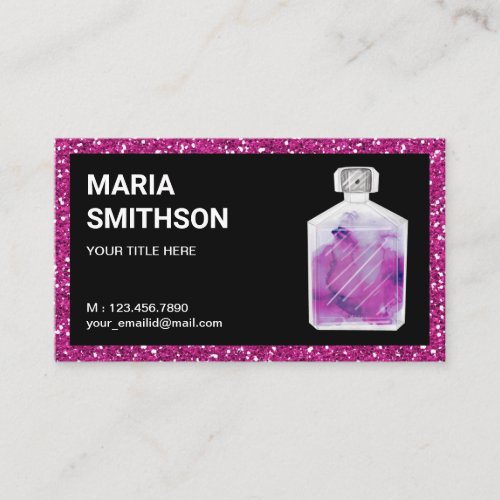 Hot Pink Glitter Watercolor Perfume Bottle Business Card