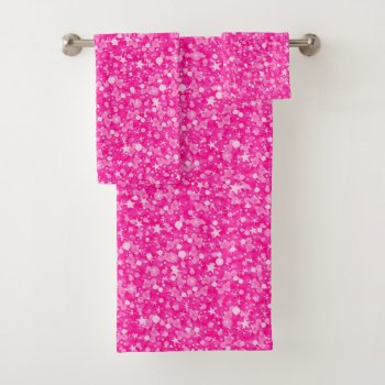 Hot Pink Glitter White Sparks Bath Towel Set by gogaonzazzle at Zazzle