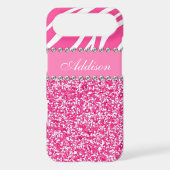Hot Pink Glitter Zebra Print Rhinestone Girly Case (Back)