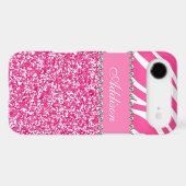 Hot Pink Glitter Zebra Print Rhinestone Girly Case (Back (Horizontal))