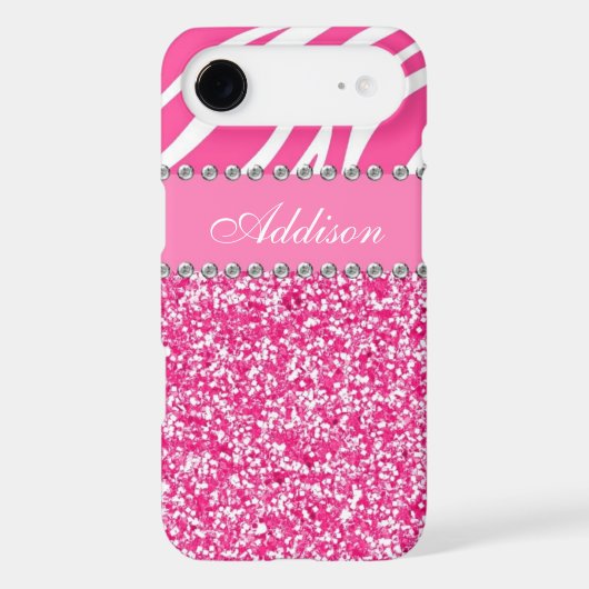 Hot Pink Glitter Zebra Print Rhinestone Girly Case (Back)