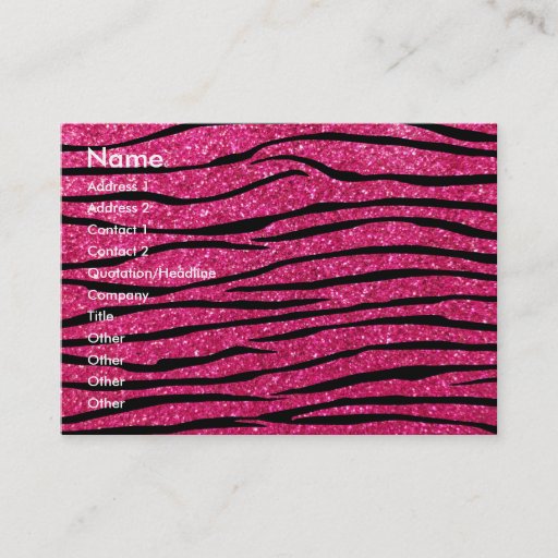 Customizable Hot pink glitter zebra stripes business card templates