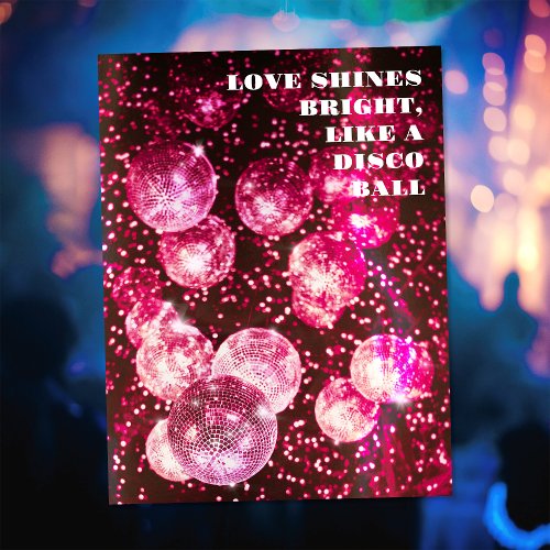 Hot Pink Glitters Retro Disco Ball Save The Date Postcard
