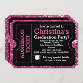 Hot Pink Glitz Graduation Party Ticket Invitation (Front/Back)
