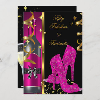 Hot Pink Gold 50 & Fabulous Fantastic Birthday Invitation