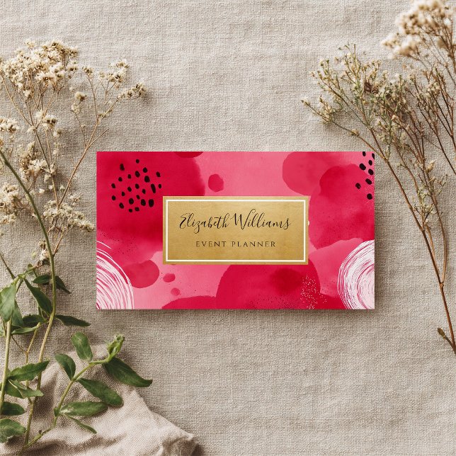 Hot Pink Gold Abstract Business Cards (Creator Uploaded)