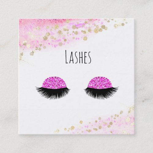  Hot Pink Gold Abstract Pastel Glitter Lashes Square Business Card