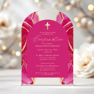 Hot Pink Gold Agate Confirmation Modern Acrylic Invitations