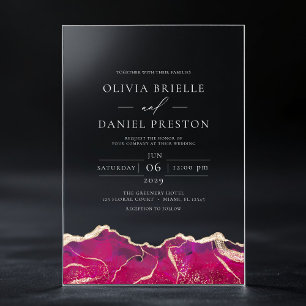 Hot Pink Gold Agate Elegant Modern Wedding Acrylic Invitations