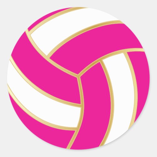 Hot Pink Gold and White Volleyball Classic Round Sticker