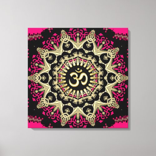 Hot PinkGold Aum Mandala New Age Wrapped Canvas