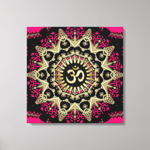 Hot Pink+Gold Aum Mandala New Age Wrapped Canvas Print
