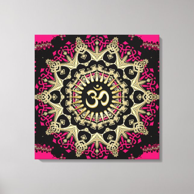 Hot Pink+Gold Aum Mandala New Age Wrapped Canvas Print (Front)