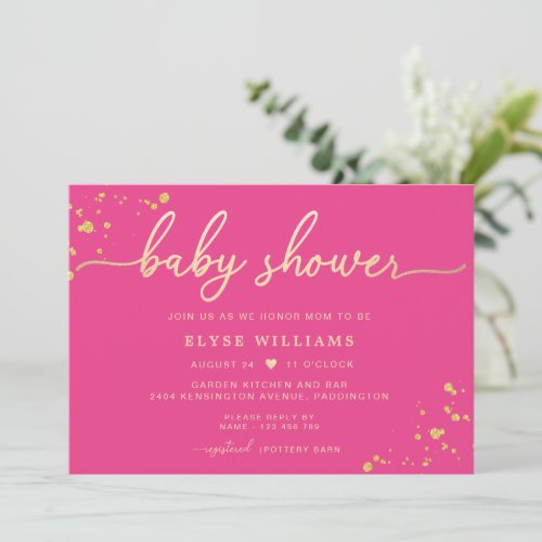 Hot Pink Gold Baby Shower Invitation