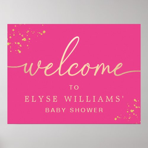 Hot Pink Gold Baby Shower Welcome Sign