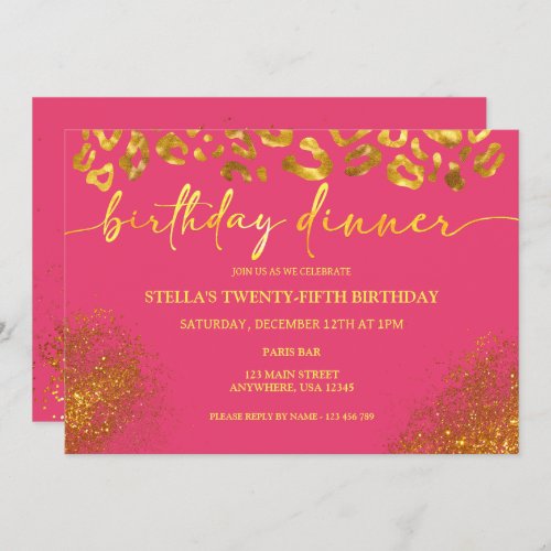 Hot Pink Gold Birthday Dinner Invitation