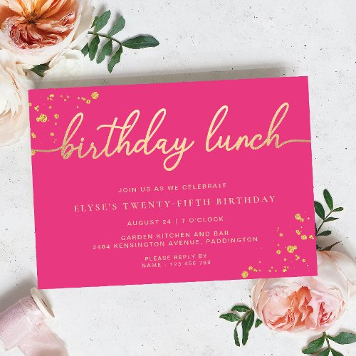 Hot Pink Gold Birthday Lunch Invitation