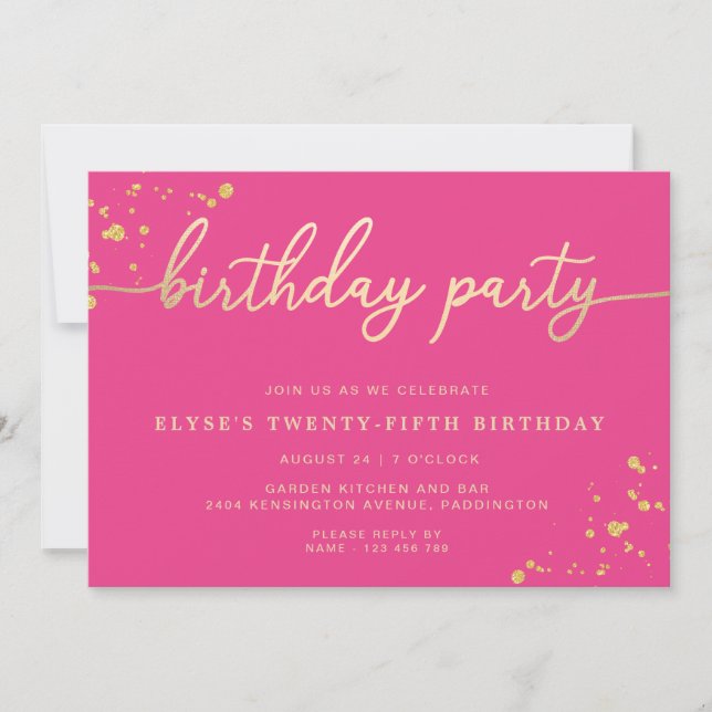 Hot Pink Gold Birthday Party Invitation (Front)