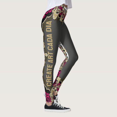 Hot Pink Gold Black  Leggings