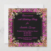 Hot Pink Gold Black Masquerade Quinceanera Party Invitation (Back)