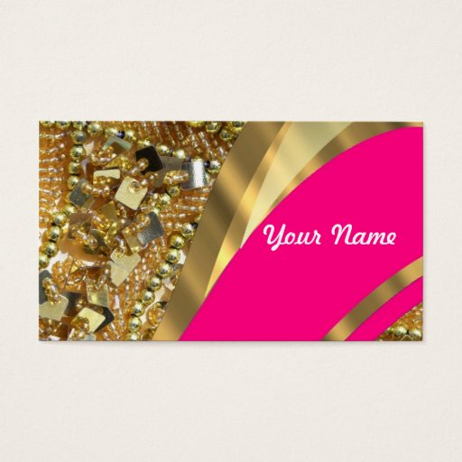 Customizable Hot pink &amp; gold bling business card templates
