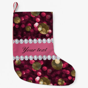 Sophisticated Feminine Shiny Pink Christmas Stockings Zazzle Hot Pink Gold Bokeh Faux Diamonds Personalized Small Christmas Stocking