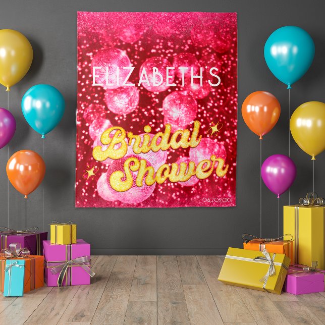Hot Pink Gold Bridal Shower Disco Party Backdrop (Creator Uploaded)