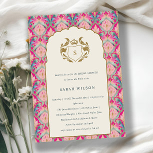 Hot Pink Gold Classy Floral Laurel Bridal Shower Invitation