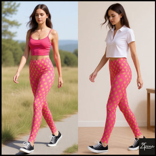 Hot Pink Gold Club Card Suit Pattern Leggings