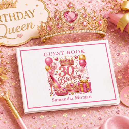 Hot Pink Gold Confetti 30th Birthday Guest Book