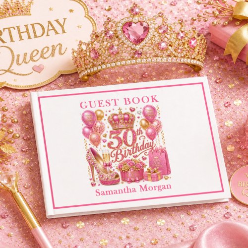 Hot Pink Gold Confetti 30th Birthday Guest Book
