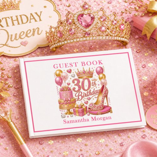 Hot Pink Gold Confetti 30th Birthday Guest Book