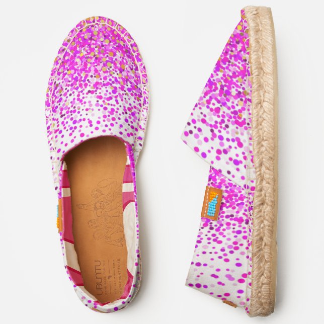 Hot pink gold confetti dots white stylish modern espadrilles (Side)