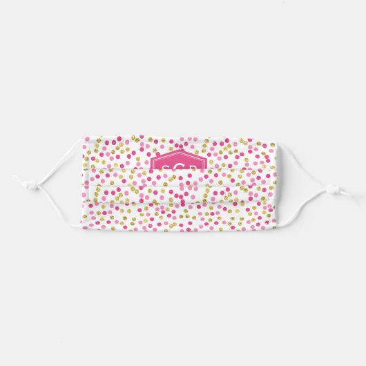 Hot Pink Gold Confetti Pattern 3 Initial Monogram Adult Cloth Face Mask (Front, Folded)