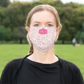 Hot Pink Gold Confetti Pattern 3 Initial Monogram Adult Cloth Face Mask (Outside)