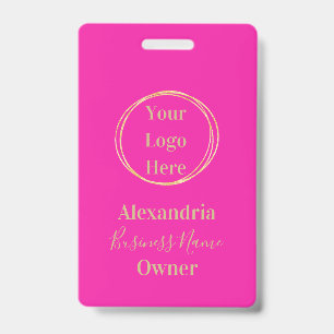 Hot Pink Gold Custom Business ID Employee Name Badge