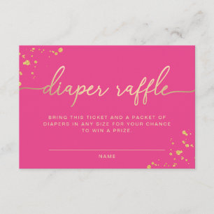 Hot Pink Gold Diaper Raffle Ticket Insert Card
