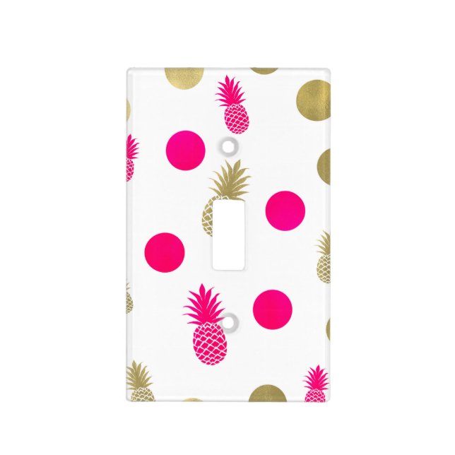 Hot Pink & Gold Dots & Pineapples Fun Summer Chic Light Switch Cover (Front)