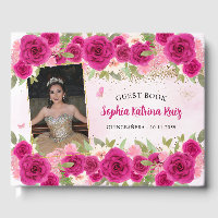 Hot Pink Gold Floral Princess Quinceañera Photo