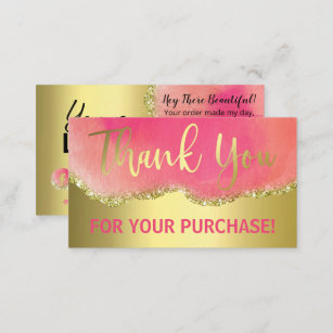 Hot Pink Gold Foil Agate Thank You Purchase Business Card