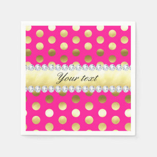 Hot Pink Gold Foil Polka Dots Diamonds Napkins