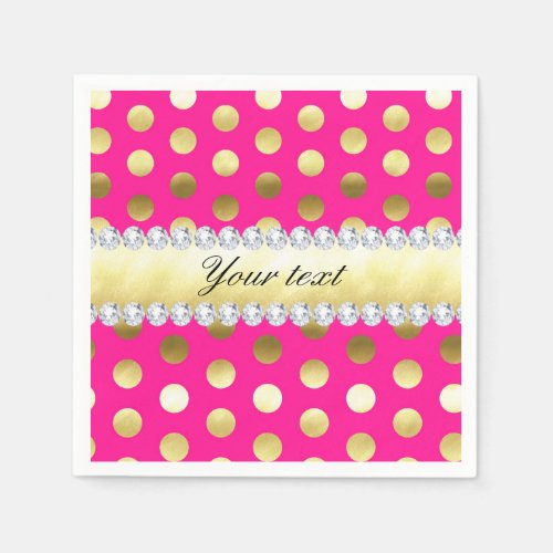 Hot Pink Gold Foil Polka Dots Diamonds Napkins