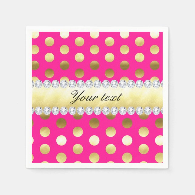Hot Pink Gold Foil Polka Dots Diamonds Napkins (Front)