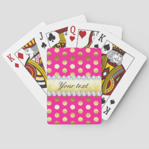 Hot Pink Gold Foil Polka Dots Diamonds Poker Cards