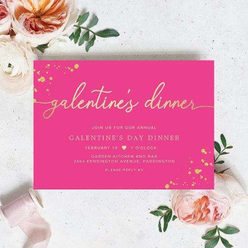 Hot Pink Gold Galentines Day Dinner Invitation