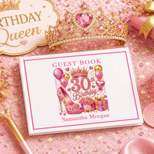Hot Pink Gold Glitter 30th Birthday Guest Book