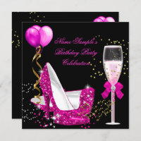 Hot Pink Gold Glitter Black Birthday Party