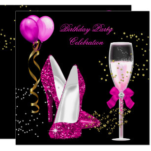 hot pink gold glitter black birthday party invitation pink and black invitations